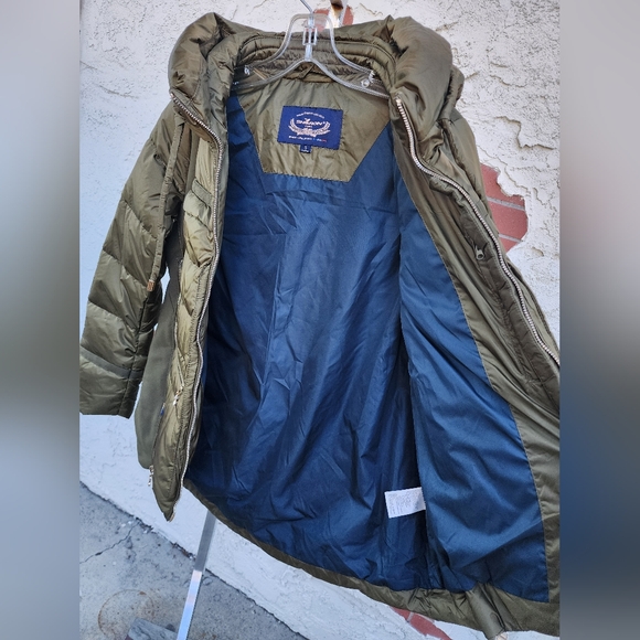 NWOT small jacket army olive green DUCK DOWN puffer jacket gold zipper hooded - Picture 11 of 16